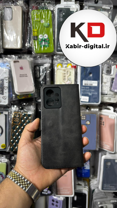 کیف گوشی Redmi Note 12 4Gشیائومی چرم مگنتی جاکارتی بند آویز دار مشکی