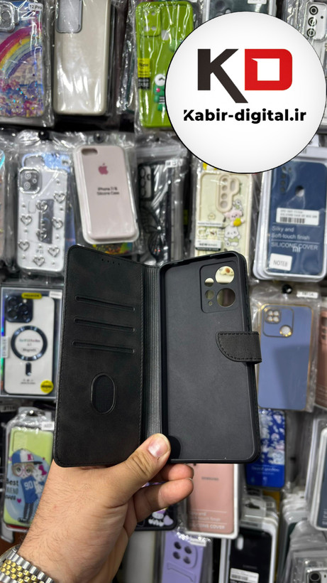 کیف گوشی Redmi Note 12 4Gشیائومی چرم مگنتی جاکارتی بند آویز دار مشکی