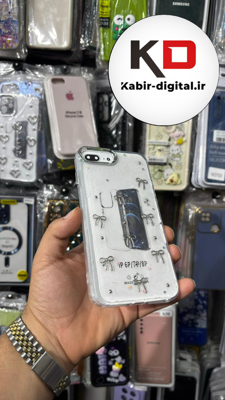 قاب گوشی iPhone 6 Plus/ 7 Plus/ 8 Plus آیفون لاکچری شفاف رزینی طرح شاین لنز کرومی طرح پاپیون کرومی