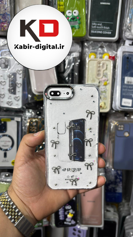 قاب گوشی iPhone 6 Plus/ 7 Plus/ 8 Plus آیفون لاکچری شفاف رزینی طرح شاین لنز کرومی طرح پاپیون کرومی