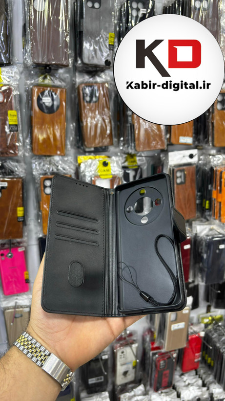 کیف گوشی Honor X9B آنر چرم مگنتی جاکارتی بند آویز دار مشکی