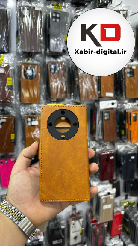 کیف گوشی Honor X9A آنر چرم مگنتی جاکارتی بند آویز دار عسلی