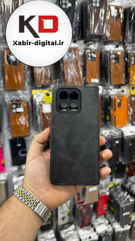 کیف گوشی Honor X8A آنر چرم مگنتی جاکارتی دار بند آویز دار مشکی