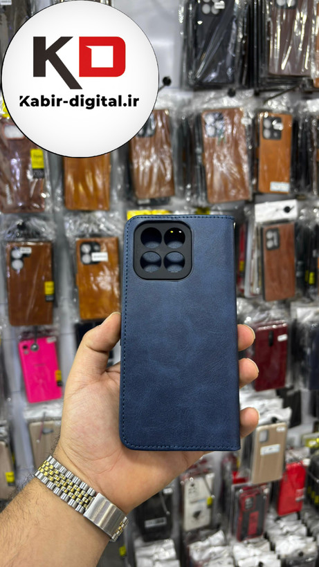 کیف گوشی Honor X8A آنر چرم مگنتی جاکارتی بند آویز دار سرمه ایی