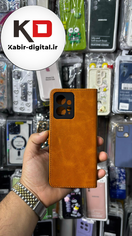 کیف گوشی Redmi Note 12 4Gشیائومی چرم مگنتی جاکارتی بند آویز دار عسلی