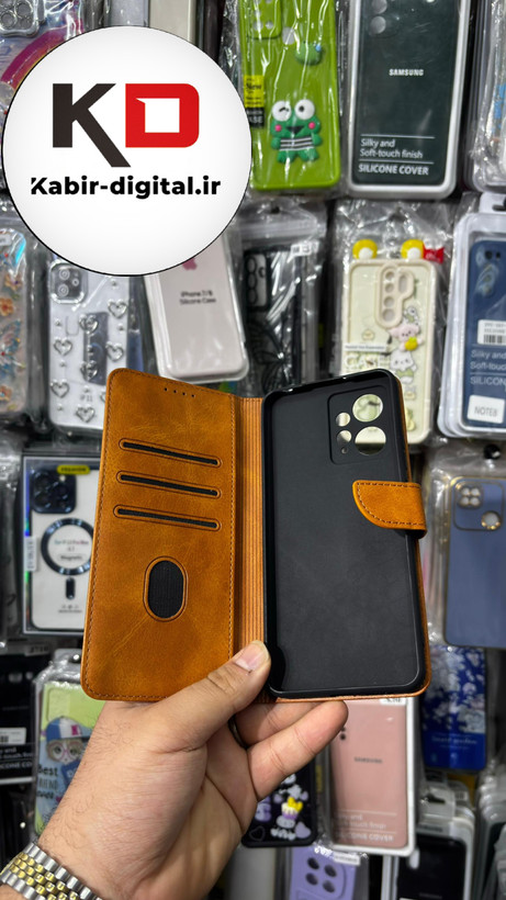 کیف گوشی Redmi Note 12 4Gشیائومی چرم مگنتی جاکارتی بند آویز دار عسلی