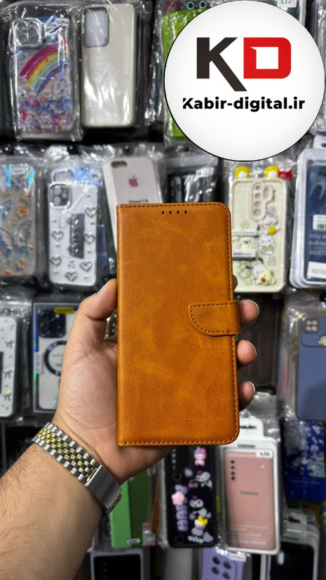 کیف گوشی Redmi Note 12 4Gشیائومی چرم مگنتی جاکارتی بند آویز دار عسلی
