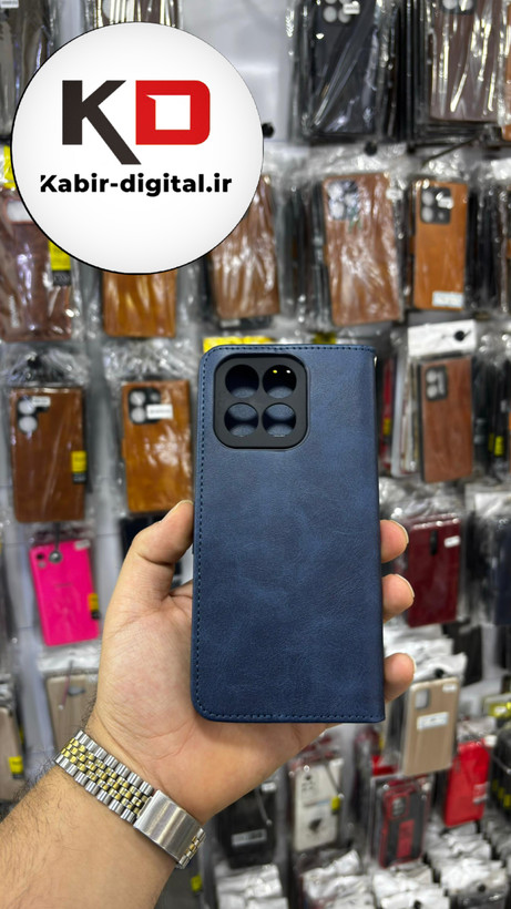 کیف گوشی Honor X7C آنر چرم مگنتی جاکارتی بند آویز دار سرمه ایی