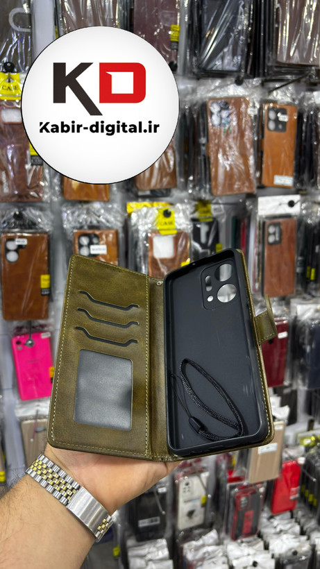 کیف گوشی Honor X7A آنر چرم مگنتی جاکارتی بند آویز دار سبز
