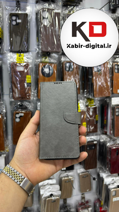 کیف گوشی Redmi Note 14 Pro Plus / Note 14 Pro 45g شیائومی چرم مگنتی جاکارتی خاکستری