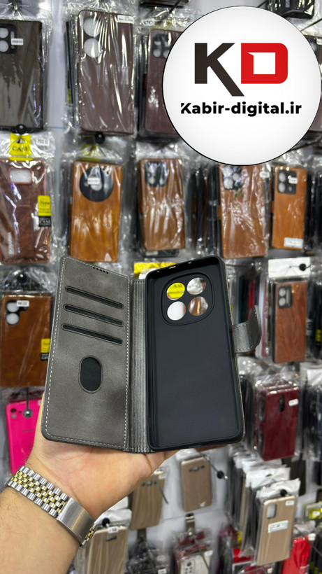 کیف گوشی Redmi Note 14 Pro Plus / Note 14 Pro 45g شیائومی چرم مگنتی جاکارتی خاکستری