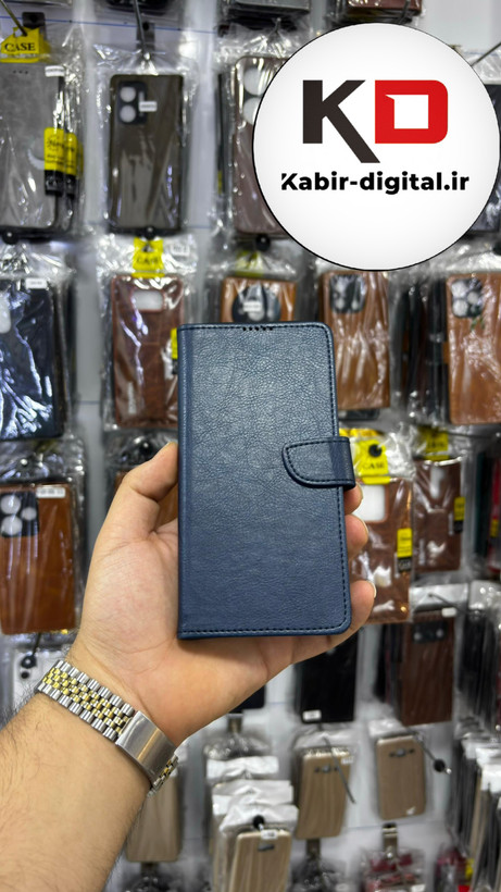 کیف گوشی Redmi Note 14 Pro Plus / Note 14 Pro 45g شیائومی چرم مگنتی جاکارتی سرمه ایی