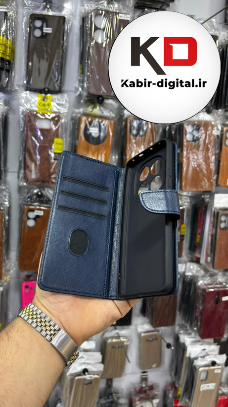 کیف گوشی Redmi Note 14 Pro Plus / Note 14 Pro 45g شیائومی چرم مگنتی جاکارتی سرمه ایی