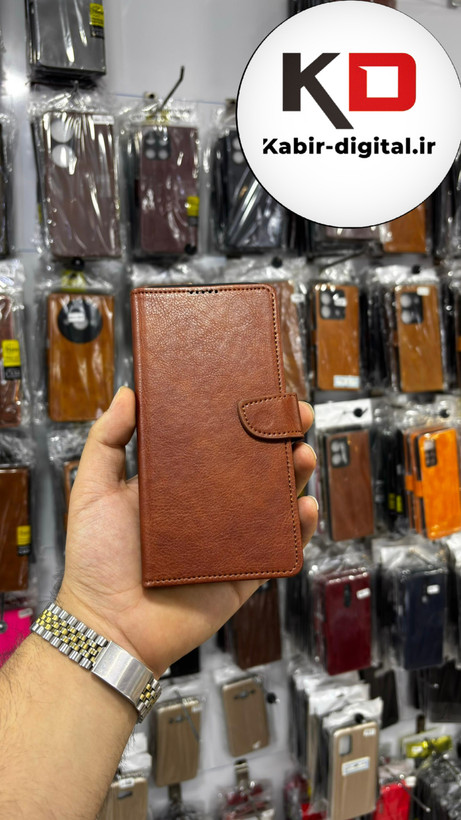 کیف گوشی Redmi Note 13 Pro Plus شیائومی چرم مگنتی جاکارتی بند آویز دار قهوه ایی