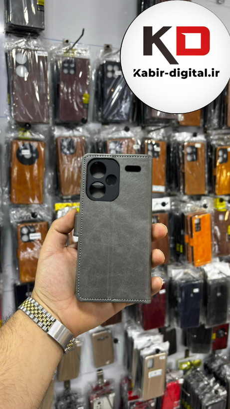 کیف گوشی Redmi Note 13 Pro Plus شیائومی چرم مگنتی جاکارتی خاکستری