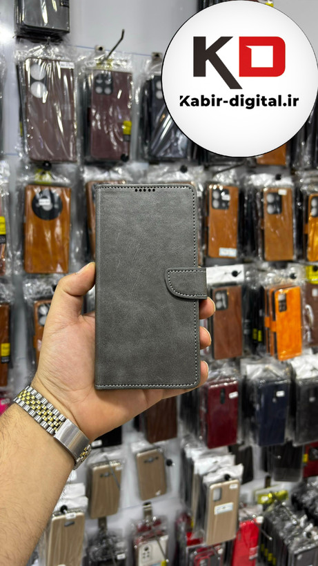 کیف گوشی Redmi Note 13 Pro Plus شیائومی چرم مگنتی جاکارتی خاکستری