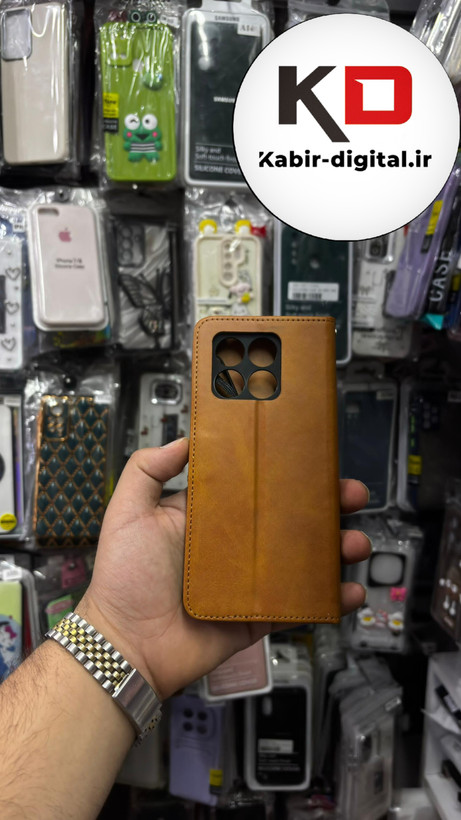 کیف گوشی Poco X6 Proشیائومی چرم مگنتی جاکارتی بند آویز دار عسلی