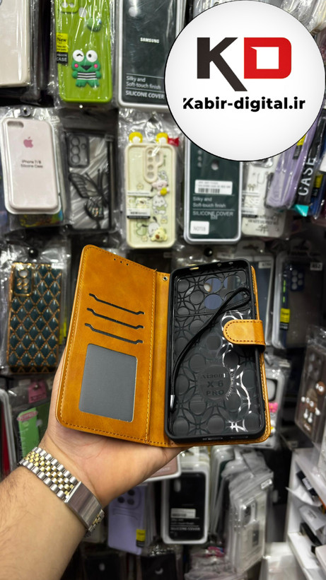 کیف گوشی Poco X6 Proشیائومی چرم مگنتی جاکارتی بند آویز دار عسلی