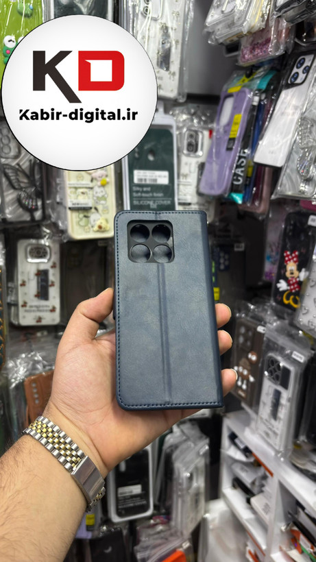 کیف گوشی Poco X6 Proشیائومی چرم مگنتی جاکارتی بند آویز دار سرمه ایی