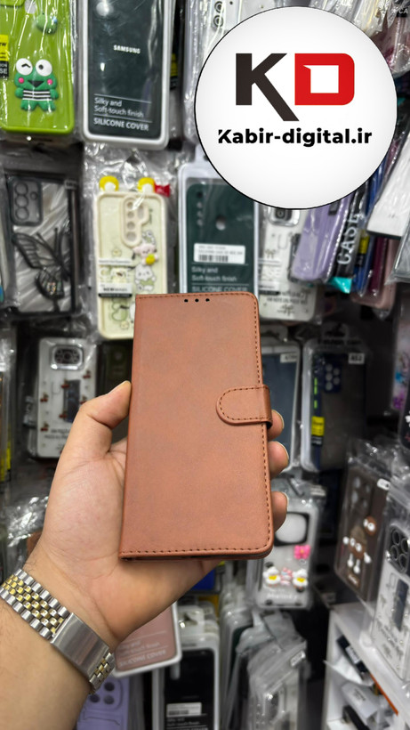 کیف گوشی Redmi Note 13 Pro Plusشیائومی چرم مگنتی جاکارتی بند آویز دار قهوه ایی