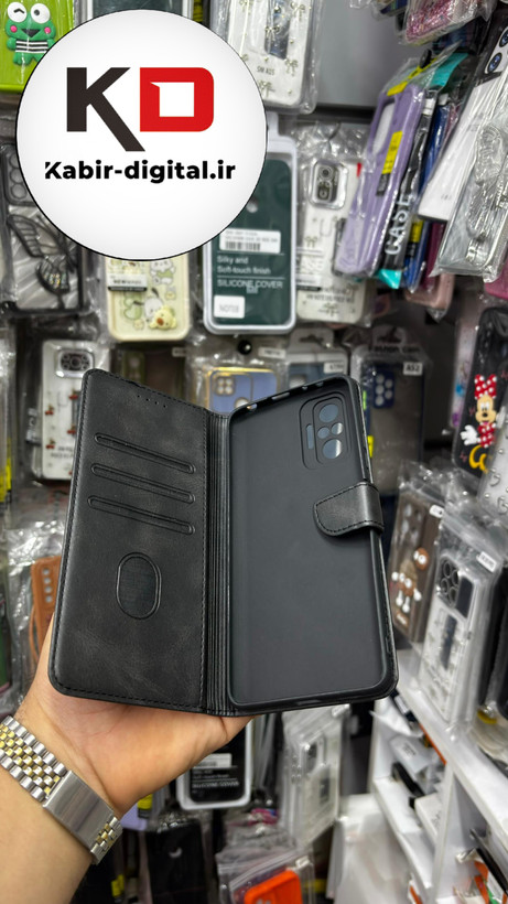 کیف گوشی Redmi Note 10 Proشیائومی چرم مگنتی جاکارتی بند آویز دار مشکی