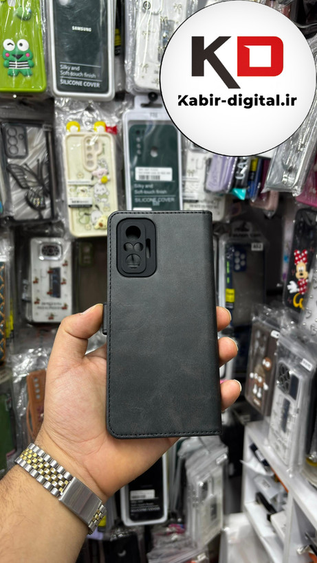 کیف گوشی Redmi Note 10 Proشیائومی چرم مگنتی جاکارتی بند آویز دار مشکی