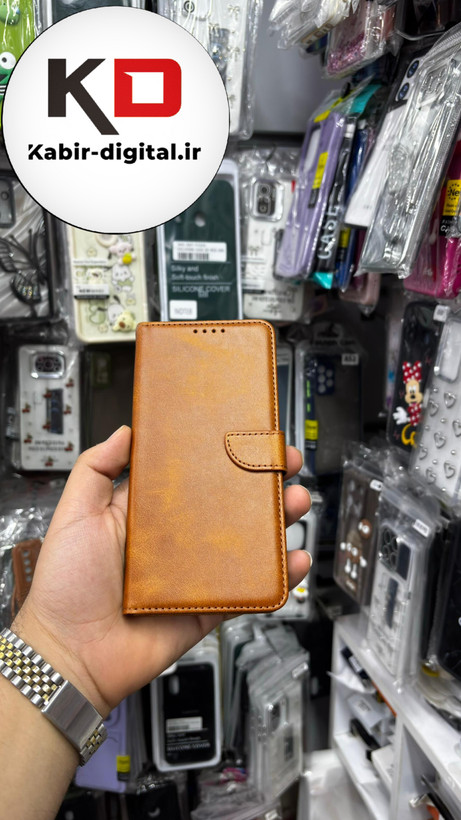 کیف گوشی Redmi Note 10 Proشیائومی چرم مگنتی جاکارتی بند آویز دار عسلی