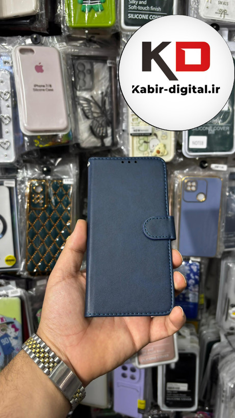 کیف گوشی Galaxy A750 / A7 2018 سامسونگ چرم مگنتی جاکارتی بند آویز دار سرمه ایی
