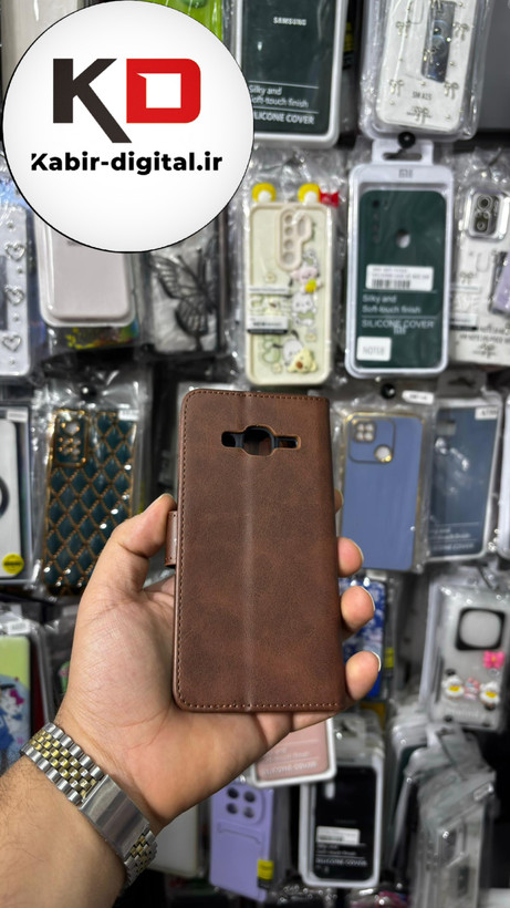 کیف گوشی Galaxy J500 / J5 2015 سامسونگ چرم مگنتی جاکارتی بند آویز دار قهوه ایی