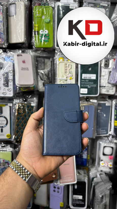 کیف گوشی Galaxy J500 / J5 2015 سامسونگ چرم مگنتی جاکارتی بند آویز دار سرمه ایی