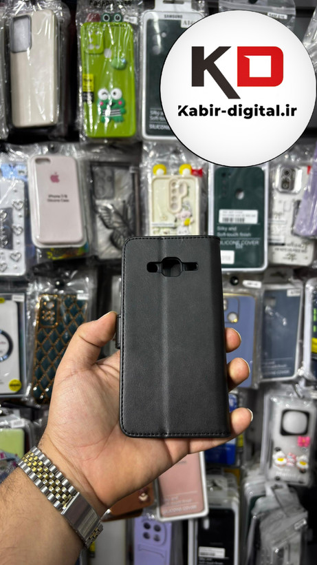 کیف گوشی Galaxy J500 / J5 2015 سامسونگ چرم مگنتی جاکارتی بند آویز دار مشکی