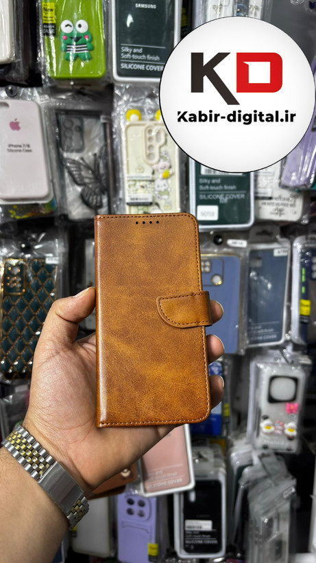 کیف گوشی Galaxy J500 / J5 2015 سامسونگ چرم مگنتی جاکارتی بند آویز دار عسلی