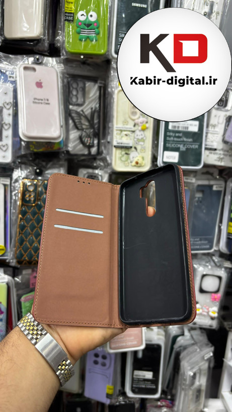 قاب گوشی Redmi Note 8 Pro شیائومی چرم مگنتی جاکارتی دار قهوه ایی