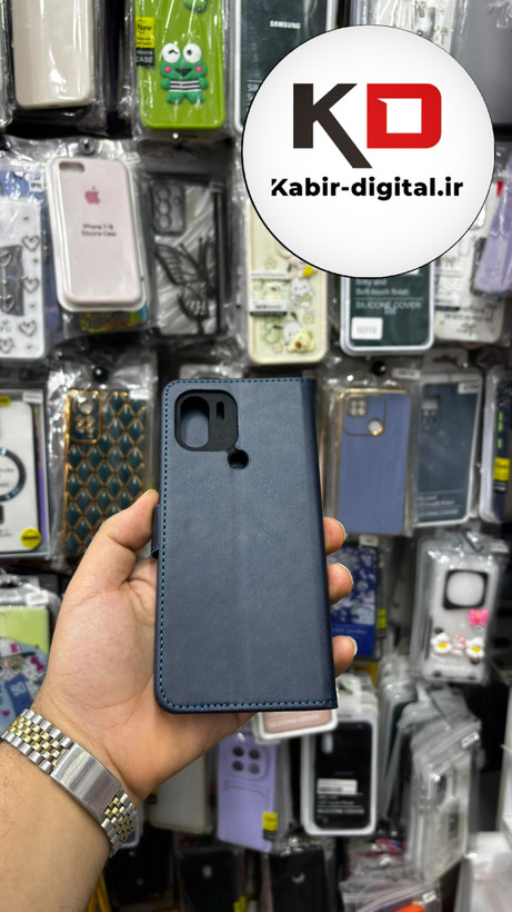 قاب گوشی Redmi A1 Plus / A2 Plus شیائومی چرم مگنتی جاکارتی بند آویز دار سرمه ایی