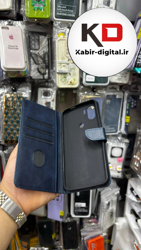 قاب گوشی Redmi A1 Plus / A2 Plus شیائومی چرم مگنتی جاکارتی بند آویز دار سرمه ایی