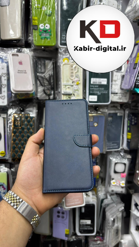 قاب گوشی Redmi A1 Plus / A2 Plus شیائومی چرم مگنتی جاکارتی بند آویز دار سرمه ایی