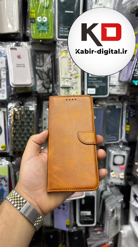 قاب گوشی Redmi A1 Plus / A2 Plus شیائومی چرم مگنتی جاکارتی بند آویز دار قهوه ایی روشن