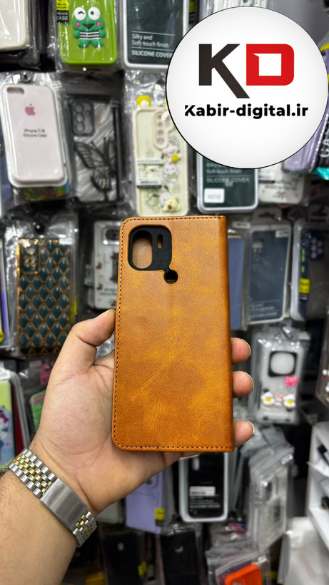 قاب گوشی Redmi A1 Plus / A2 Plus شیائومی چرم مگنتی جاکارتی بند آویز دار قهوه ایی روشن
