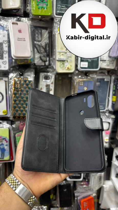 قاب گوشی Redmi A1 Plus / A2 Plus شیائومی چرم مگنتی جاکارتی بند آویز دار مشکی