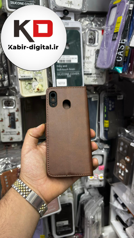 کیف گوشی Galaxy A20/A30 سامسونگ چرم مگنتی جاکارتی بند آویز دار قهوه ایی