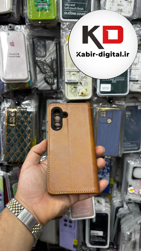 کیف گوشی Galaxy A56 سامسونگ چرم مگنتی جاکارتی بند آویز دار قهوه ایی