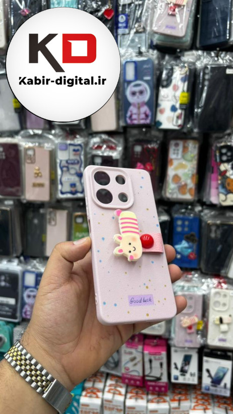 قاب گوشی RedmiNote 13 4G شیائومی سیلیکونی فانتزی برجسته لاکچری هولدردار فانتزی طرح زنبور صورتی