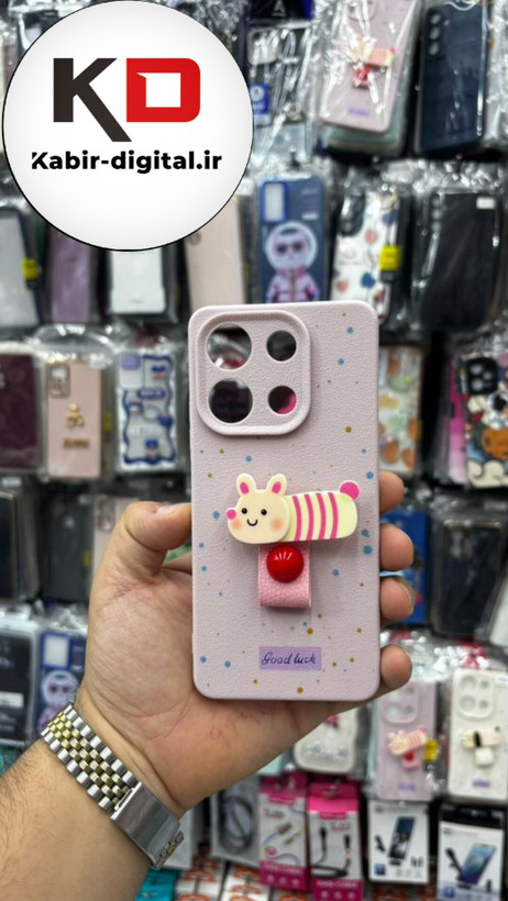 قاب گوشی RedmiNote 13 4G شیائومی سیلیکونی فانتزی برجسته لاکچری هولدردار فانتزی طرح زنبور صورتی