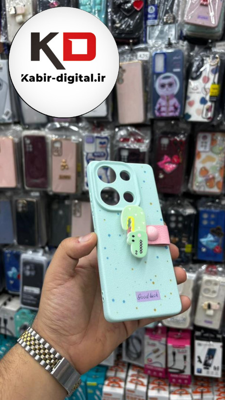 قاب گوشی Redmi Note 13 Pro 4G / Poco M6 Pro 4G / Redmi Note 14S شیائومی سیلیکونی فانتزی برجسته لاکچری هولدردار فانتزی طرح دایناسور سبزآبی