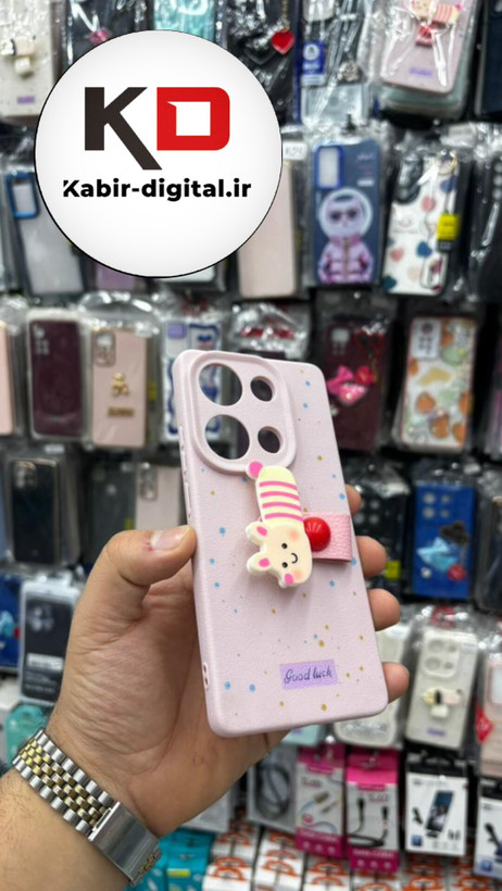 قاب گوشی Redmi Note 13 Pro 4G / Poco M6 Pro 4G / Redmi Note 14S شیائومی سیلیکونی فانتزی برجسته لاکچری هولدردار فانتزی طرح زنبور صورتی