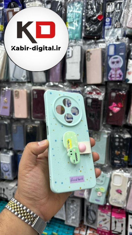 قاب گوشی Redmi14C/POCO C75 /Redmi A4 شیائومی سیلیکونی فانتزی برجسته لاکچری هولدردار فانتزی طرح دایناسور سبزآبی