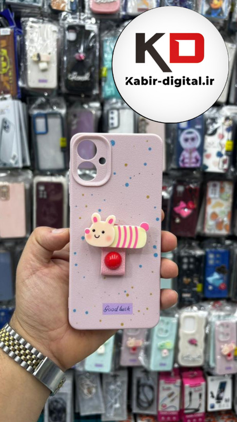 قاب گوشی Galaxy A06 سامسونگ سیلیکونی فانتزی برجسته لاکچری هولدردار فانتزی طرح زنبور صورتی