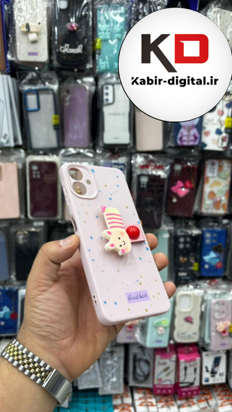 قاب گوشی Galaxy A06 سامسونگ سیلیکونی فانتزی برجسته لاکچری هولدردار فانتزی طرح زنبور صورتی