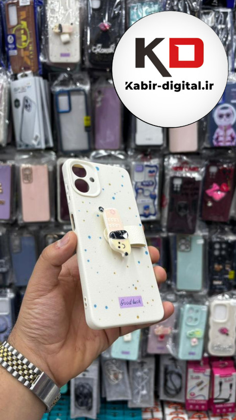 قاب گوشی Galaxy A06 سامسونگ سیلیکونی فانتزی برجسته لاکچری هولدردار فانتزی طرح سگ کرمی