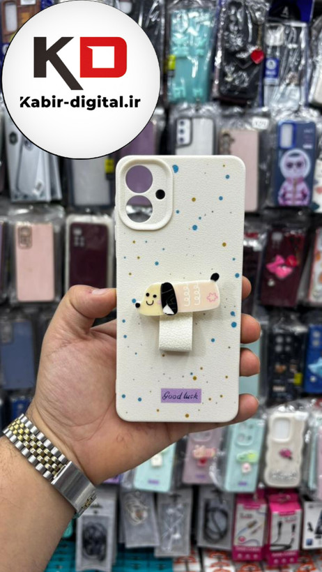 قاب گوشی Galaxy A06 سامسونگ سیلیکونی فانتزی برجسته لاکچری هولدردار فانتزی طرح سگ کرمی